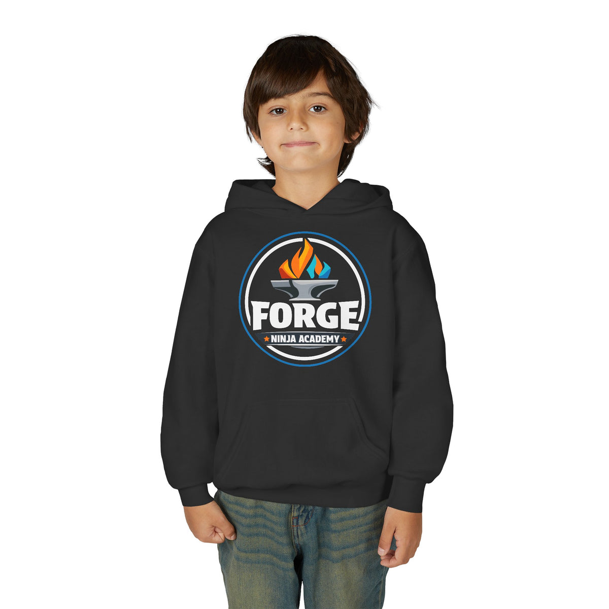 Youth Hoodie - Forge Ninja Academy Logo & "Think You Can Keep Up?" QR Back