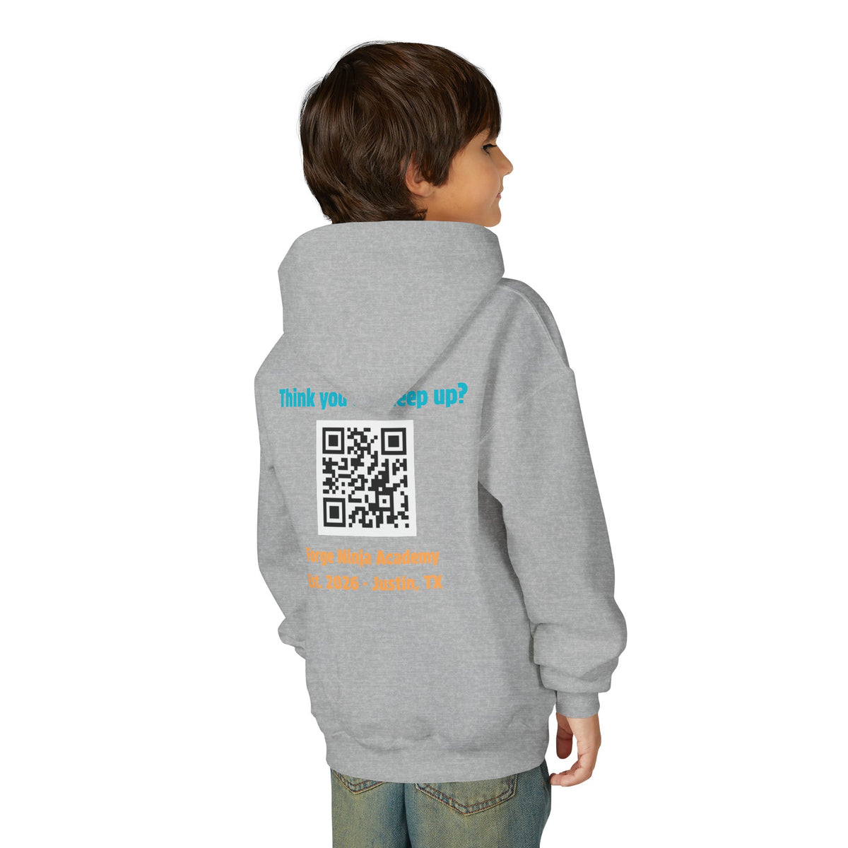 Youth Hoodie - Forge Ninja Academy Logo & "Think You Can Keep Up?" QR Back