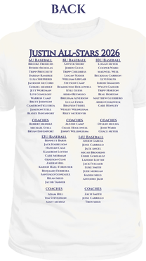 Justin All-Stars Baseball Rosters T-Shirt - Adult