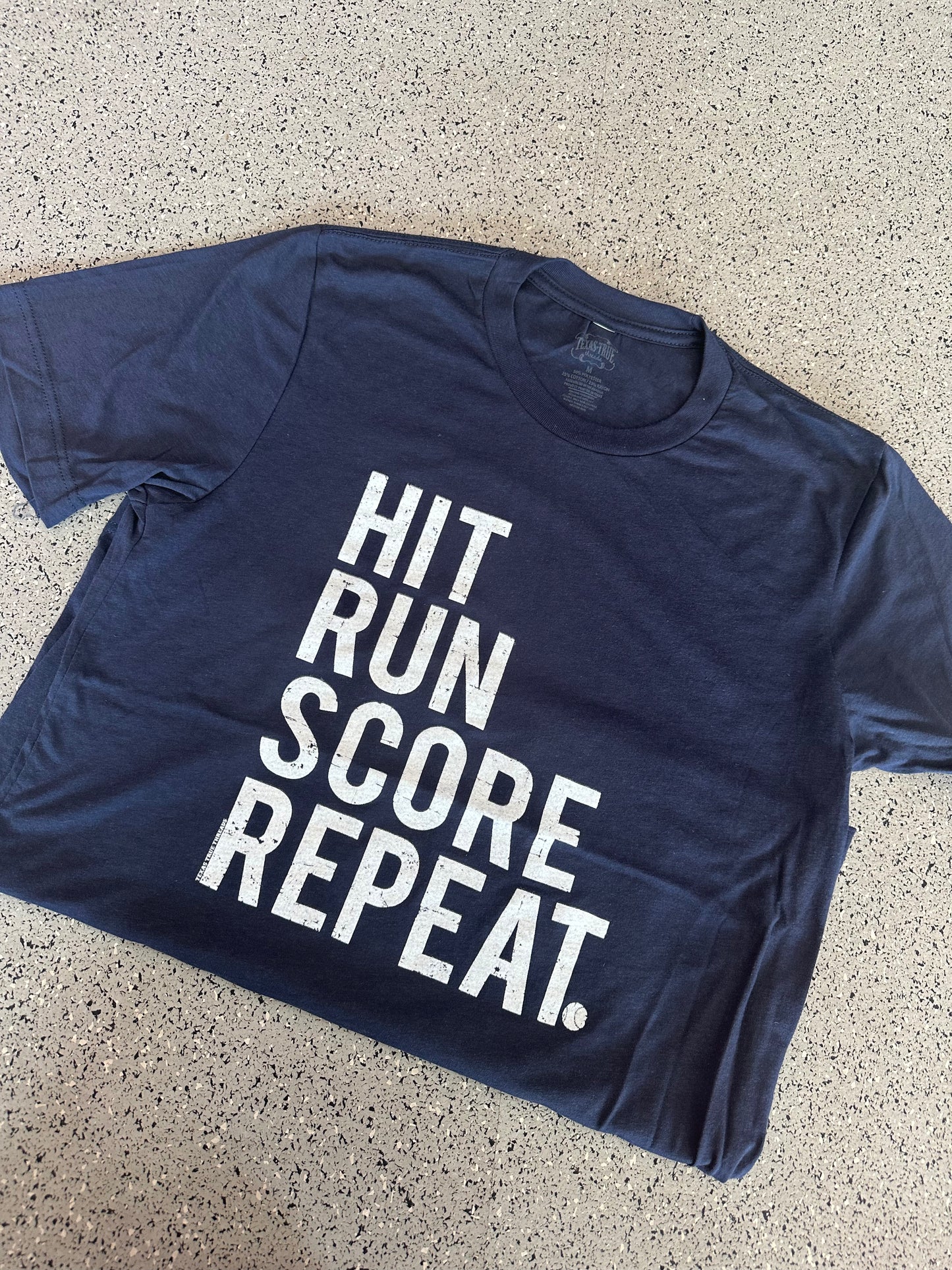 Hit. Run. Score. Repeat Navy tee