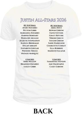 Justin All-Stars Softball Rosters T-Shirt - Adult